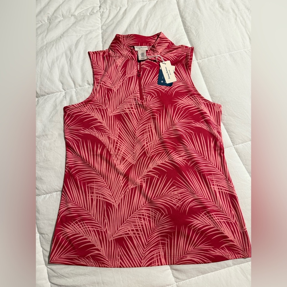 Tommy Bahama Active Paradise Tropical 1/4 Zip Mock Neck Tank Top Pink M NWT